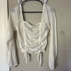 PacSun White Ruched Square Neck Long-Sleeve Top